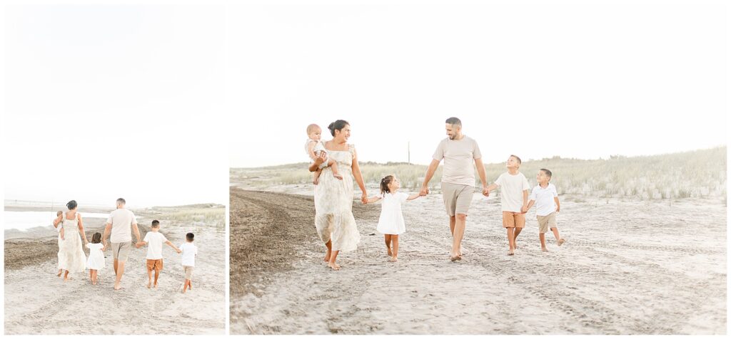 photo of family walking holding hands on beach taken by ally kimpton keeping kids happy photos nj 
